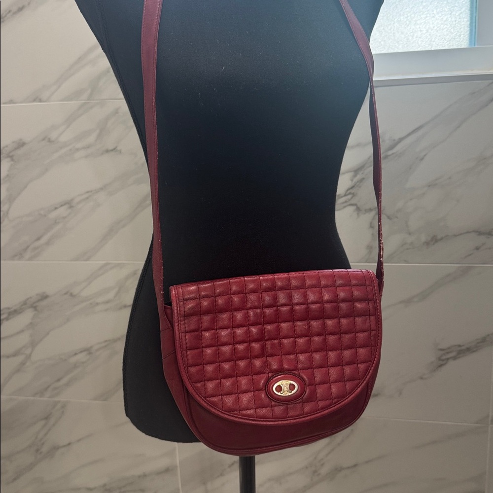 Celine vintage Red Quilted Leather Bag with COA
